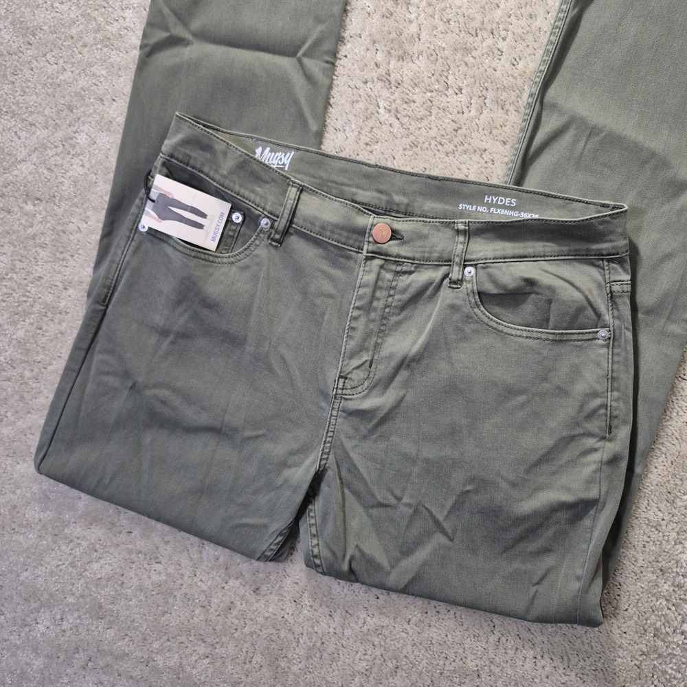 Mugsy Hydes Jeans Mens 36x36 Green Slim Straight Stretch Comfort Preppy Casual